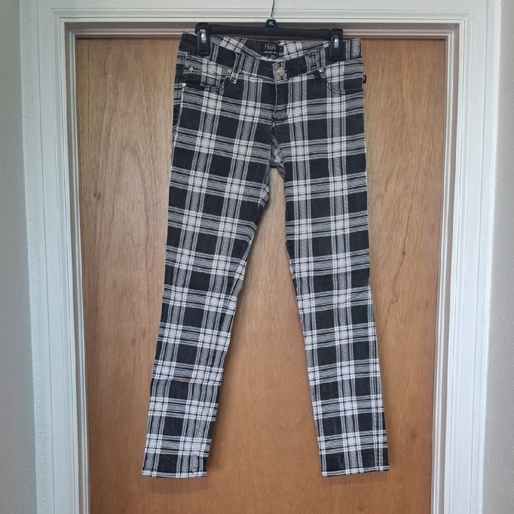 Trip Black & White Plaid Skinny Jeans